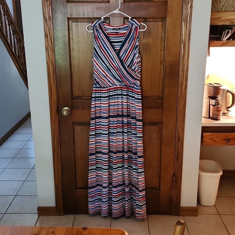 Lands End maxi striped cotton sleeveless dress, size Medium Tall in EUC.